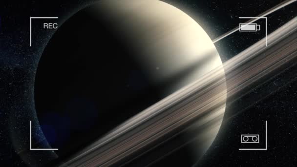 Detail průlet planety Saturn. Saturn animace. Planeta Saturn majestátní pohled zepředu animace — Stock video