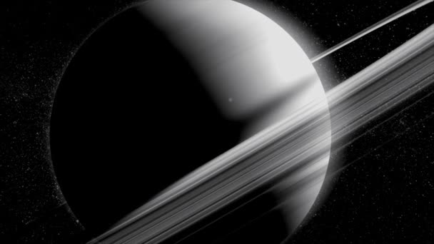 Primo piano Il volo del pianeta Saturno. Animazione di Saturno. Pianeta Saturno Majestic Vista frontale Animazione — Video Stock