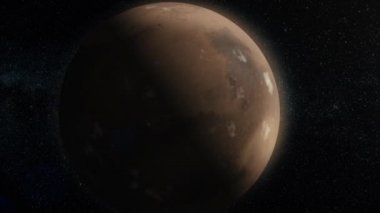 Mars animasyon. Uzayda yıldız içinde belgili tanımlık geçmiş ile kendi ekseni etrafında dönen, Mars gezegeni