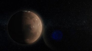 Mars animasyon. Uzayda yıldız içinde belgili tanımlık geçmiş ile kendi ekseni etrafında dönen, Mars gezegeni