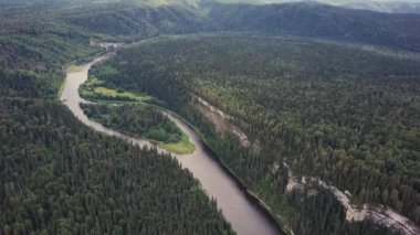 Orman nehir yaz aylarında hava görünümünü. Küçük. Woodlands bir uçuş sırasında yaz aylarında nehir ile havadan görünümü