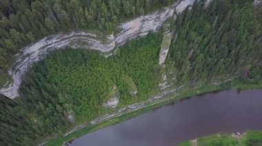 Orman nehir yaz aylarında hava görünümünü. Küçük. Woodlands bir uçuş sırasında yaz aylarında nehir ile havadan görünümü