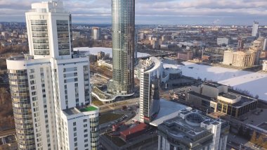 Havadan görünümü apartmanlar karmaşık ve konut mahalle ev sahipliği yapmaktadır. Küçük. Modern luxery konut kompleksi Üstten Görünüm