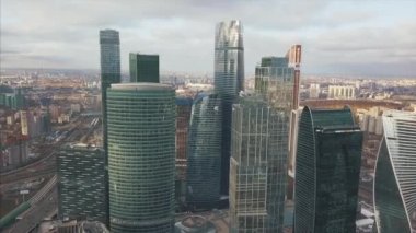 Moscow City gökdelen, havadan görünümü. Küçük. Office İş Merkezi Moskova şehir. Moskova şehir binaları ile gök, havadan görünümü