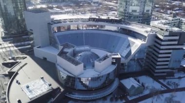 Yekaterinburg, Rusya'nın orta kesiminde bir kış günü içinde hava görünümüne. Yekaterinburg şehir, şehir merkezi görünümü, Ekaterinburg, Urallar, Rusya Federasyonu. Kış içinde gökdelenler ile modern şehir. Havadan görünümü