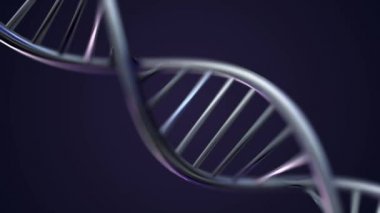 DNA, genetik mühendisliği bilimsel kavram, mavi renk döner... 3d render loopable animasyon parlayan Dna molekülünün mavi zemin üzerine dönen. Genetik kavramı. Animasyon rotasyon modeli Dna