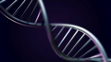 DNA, genetik mühendisliği bilimsel kavram, mavi renk döner... 3d render loopable animasyon parlayan Dna molekülünün mavi zemin üzerine dönen. Genetik kavramı. Animasyon rotasyon modeli Dna