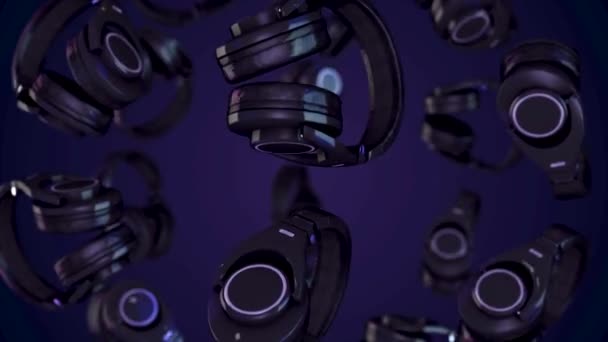 Écouteurs rotatifs. Gris fil casque isolé sur un fond transparent illustration 3D rendre rotation boucle sans couture animation 