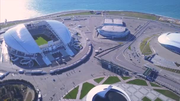 Stadion Olimpijski w Soczi w słoneczny letni dzień. Klip. Widok z lotu ptaka. Mistrzostwa Świata FIFA 2018 w Rosji — Wideo stockowe