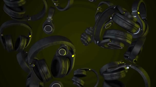 Casques sur un fond abstrait. Vibrations musicales. Style DJ. Animation casque — Video