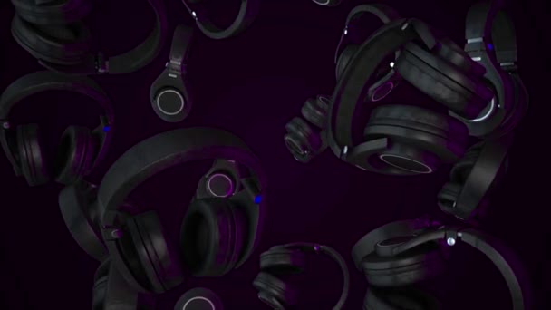 Kopfhörer auf abstraktem Hintergrund. musikalische Schwingungen. DJ-Stil. Kopfhörer-Animation — Stockvideo