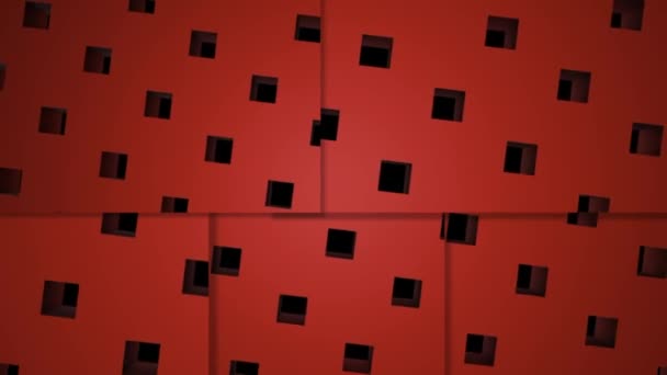 Hermoso diseño de partícula de punto de caja de cubo, geometría de punto fractal abstracta. Intersección de la creatividad, torbellino pins tripe estructura. Fondo rojo — Vídeos de Stock