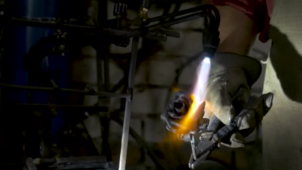 4 in 1. Set of footages with Man makes a rose out of iron. Blacksmith makes an iron rose — Stock Video