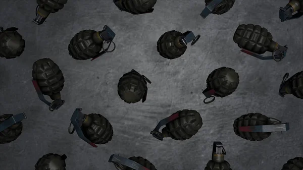 Animation de la rotation des grenades 3D sur fond gris. Grenade en boucle à mouvement lent Écran gris Animation 3D Renderin — Photo