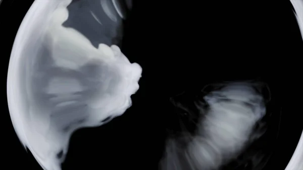Abstract white sphere with waves moving on black background. Smoke fills a glass sphere. Design element. 3D particles spherical smoke vfx. Loop video with seamless animation