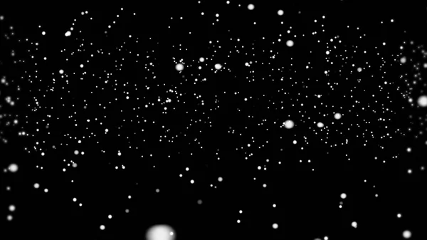 尘埃粒子。黑色背景上的天然漂浮有机微粒。抽象粒子背景。不同大小和不透明度的粒子流向侧面。闪闪发光的粒子与散景 — 图库照片