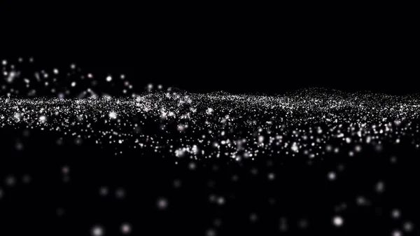 Dust Particles. Natural Floating Organic Particles On Black Background. Abstract particle background. particles of different size and opacity flows to the side. Glittering Particles With Bokeh — Stock Photo, Image