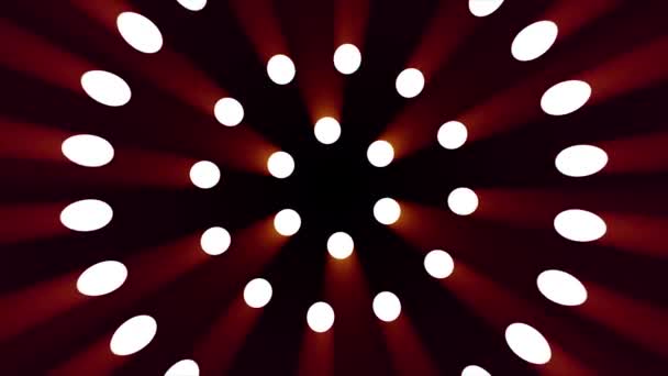 Αφηρημένα φόντο με τοίχο από λαμπτήρες από έντονο φως. Λαμπερό και φωτεινό φως. Προβολέας της ακτίνες του φωτός. Animation του αδιάλειπτη βρόχο. Φάσμα φώτα συναυλία Spot λαμπτήρα — Αρχείο Βίντεο