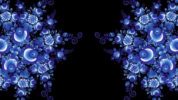Kaléidoscope rotatif lumineux abstrait de motif de fleurs rétro. Fond coloré. Animation en boucle sans couture. Vue abstraite du mouvement de la fontaine à eau avec fond et formes noirs — Video