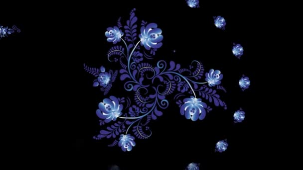 Animation of Colorful Flowers on Black Background. Seamless Loops. Ornament animation — Stock Video