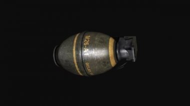 El bombası. Siyah arka plan üzerine el bombası animasyon. Siyah arka plan üzerine izole dönen el bombası
