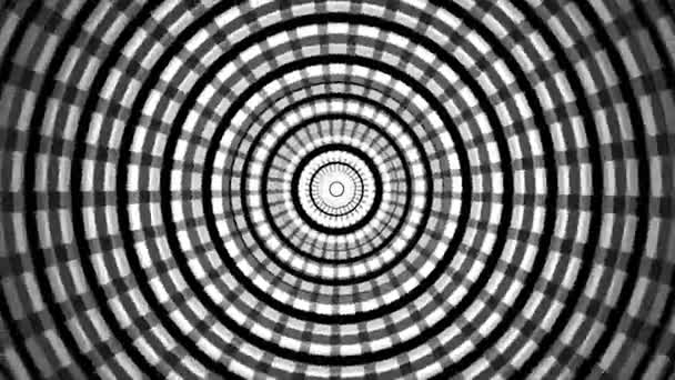 Background with concentric rings moving. Animation of radio wave, radar or sonar. Hypnotic graphic effect.Moving Inside Tunnel. Dark black abstract flowing ring circle motion design — Stock Video