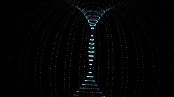 Fundo com anéis concêntricos em movimento. Animação de ondas de rádio, radar ou sonar. Efeito gráfico hipnótico.Movendo-se para dentro do túnel. preto escuro abstrato fluxo anel círculo movimento design — Vídeo de Stock