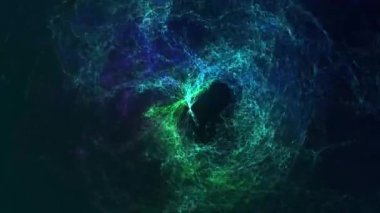 Soyut hareket arka plan patlama parçacıklar ve küre ile. Atom bilim teknoloji, enerji Daire küre top, güç tel çizgiler eğri. Motion animasyon küre arka plan ile parçacık