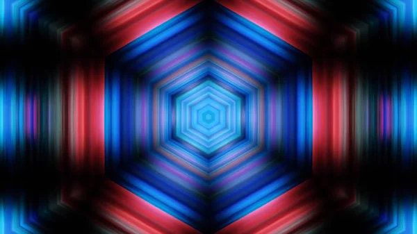 Sfondo caleidoscopico con linee colorate fluorescenti animate e forme geometriche. Clip psichedelico che mostra la formazione di forme e linee colorate bianche, rosse e blu — Foto Stock