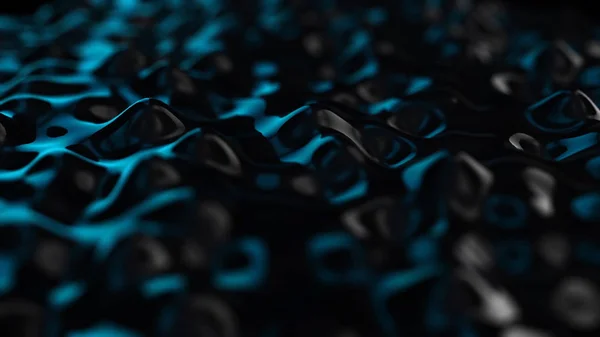 Animação de ondas e ondulações em óleo preto. Fundo colorido abstrato com borrão de óleo de onda visual em preto, 3D geração de computador de renderização. Superfície rasgada de água líquida escura. Animação de — Fotografia de Stock