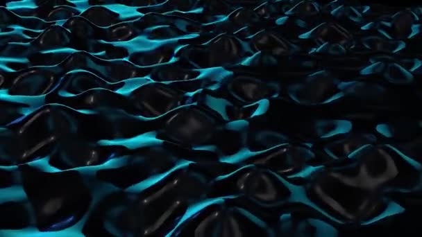 Zwarte vloeibare olie of ferrofluid oppervlak, abstracte vorm, vloeibare olie plons op zwarte achtergrond, donkere verf Splash spinnen stroom in een lus. Animatie van golven en rimpelingen in zwarte olie — Stockvideo