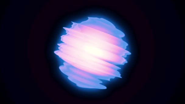 Bola de energia de plasma azul em um fundo preto closeup. Abstrato fundo 3d onda digital de partículas brilhantes e wireframe. Abstrato azul, bola de energia de néon no fundo preto — Vídeo de Stock