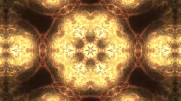 Abstract animation with hand drawn geometric kaleidoscope pattern. Abstract CGI motion graphics and animated background with gold — Stock Video