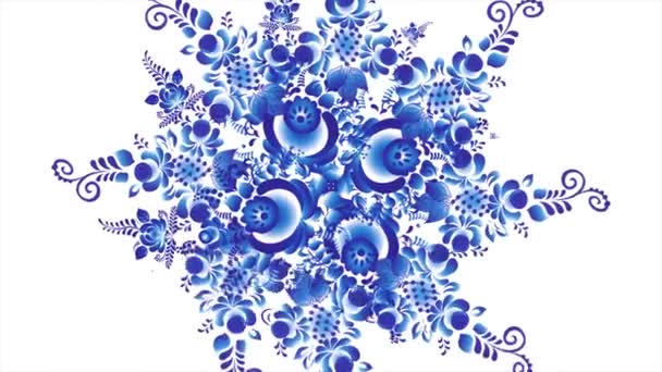 Chochlomské modrá na bílém pozadí. Animace chochlomské modrá na bílém pozadí. Retro styl ruské chochlomské