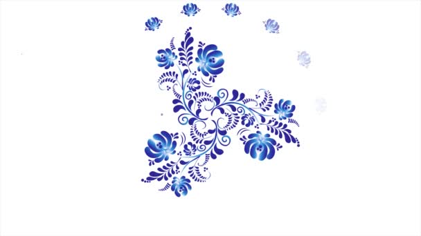 Khokhloma blue on white background. Animation of Khokhloma blue on white background. Retro style of Russian Khokhloma — Stock Video