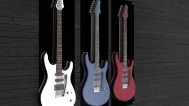 Animasyon üç gitar duvarda asılı. Üç Elektronik gitar