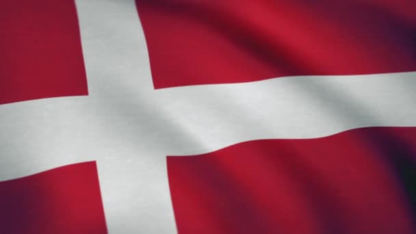 丹麦国旗。丹麦国旗在风中飘扬。无缝循环动画 — 图库视频影像