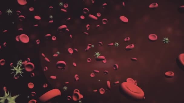 Virus ataca las células rojas de la sangre dentro de los vasos sanguíneos humanos. Animación de células destructoras de virus. Animación médica 3d — Vídeos de Stock