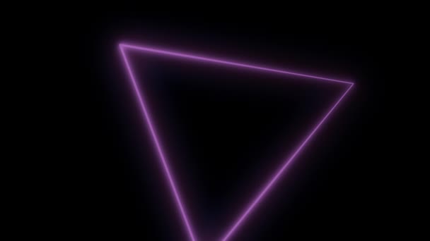 ネオンの三角形で抽象的な背景は。同心円状の単純な三角形のトンネルの 3 d アニメーション。シームレスなループ。紫の三角形 — ストック動画