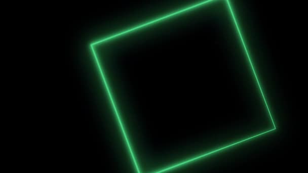 霓虹灯方形环背景。具有霓虹灯方块的抽象背景。无缝回路。绿色方块 — 图库视频影像