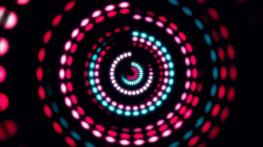 Birkaç parlayan ile renkli dans pistine. Ses dalgaları, çizgiler ve ışık dansı. Gökkuşağı renkleri yelpazesi. Disko dans ve elektronik müzik arka plan. Daire Ses Ekolayzır arka plan ile