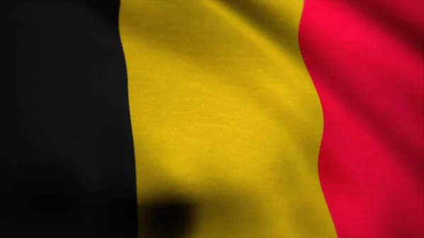 Bandeira texturizada vincada da BÉLGICA em câmera lenta com rugas e costuras visíveis. Bandeira da Bélgica. Anime de loop sem costura de fundo — Fotografia de Stock
