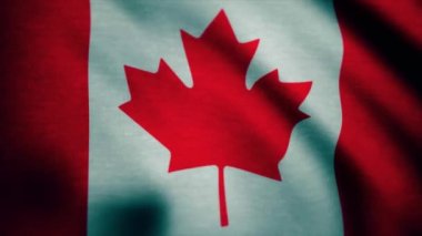 Buruşuk Kanada saten bayrak görünür kırışıklık ve dikişleri ile. Gerçekçi Kanada bayrağı