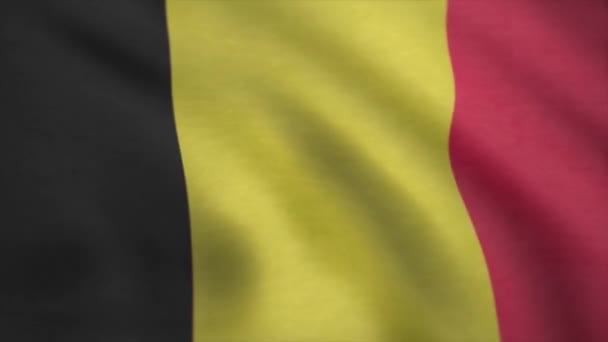 Gevouwen getextureerde België vlag in slow motion met zichtbare rimpels en naden. Vlag van België. Achtergrond naadloze Looping animatie — Stockvideo