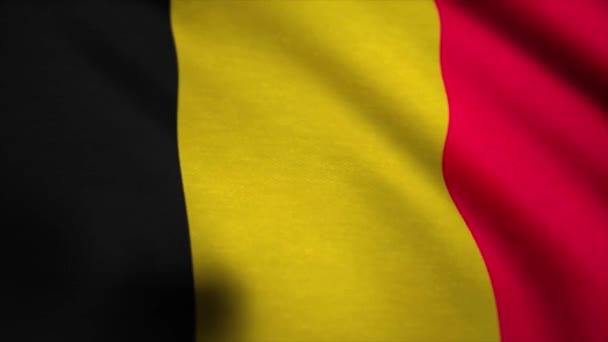 Τσαλακωμένο υφή Βέλγιο σημαία σε αργή κίνηση με ορατά τις ρυτίδες και τις ραφές. Σημαία του Βελγίου. Φόντο χωρίς συγκόλληση επανάληψη κίνησης — Αρχείο Βίντεο