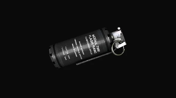 Granada sobre fondo gris levitación de granada de mano fuze estándar cronometrado. Rotación de granada de mano de gas lacrimógeno sobre fondo gris . — Foto de Stock