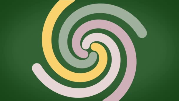 Spiral glödande effekt abstrakt cirkulär färg stigar, abstrakt. Grön bakgrund. Färgade spiral med vävda linjer i form av en cirkel — Stockvideo