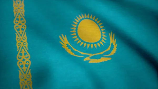 Bandera de Kazajstán ondeando suavemente en el viento. Kazajstán National Flag Animation. Lazo sin costura —  Fotos de Stock