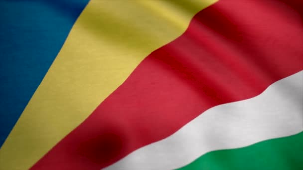 Grunge drapeau coloré Seychelles. Gros plan, flottant sous le vent. Drapeau de fond Seychelles 