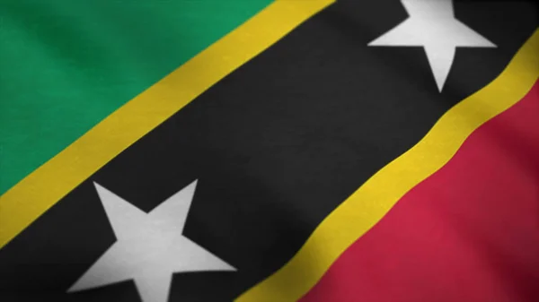 Saint Kitts ve Nevis bayrağı. Aziz Christopher Adası aka Saint Kitts - bayrak sallayarak detay — Stok fotoğraf